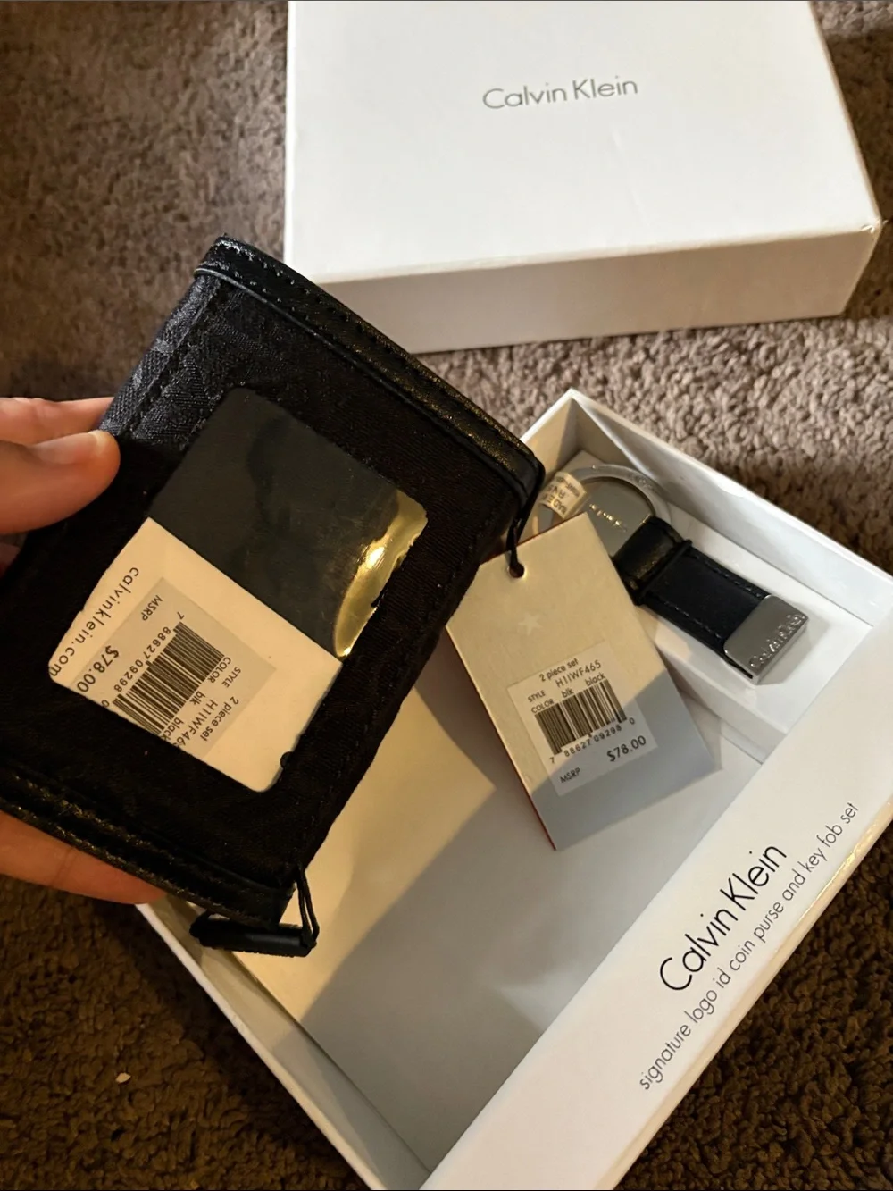 Calvin Klein Black Signature Logo Coin Purse and Key Fob Set